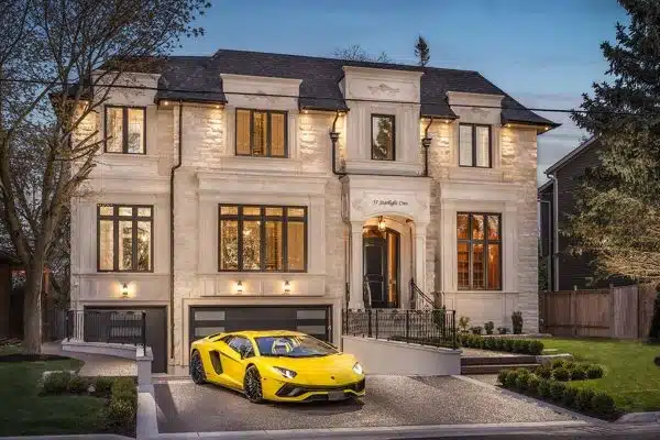 Luxurious home with yellow sports car